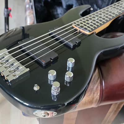 ESP Surveyor II 5 String Bass Black Ash Body EMG Music Man Stingray Pickup Active EQ Coil Tap for Precision Jazz PJ Tones MIJ Japan image 1