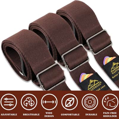 Guitar Strap 17 Set, Adjustable Cotton Straps with Picks Holders, 2 Strap Buttons, 2 Rubber Strap Locks, Belt Buckle, Headstock Tie and 10 Picks for Acoustic/Electric Guitar/Bass(brown set) image 3