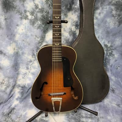 1936 Vintage Prewar Supertone by Harmony F Hole Parlor Guitar All Original Neck Reset Pro Setup Original Soft Shell Case image 1