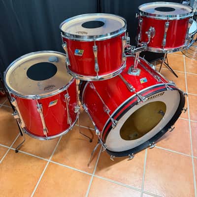Ludwig Mach 5 24" - 12" -13" - 16" + Snare 14" x 5" Drumset 1971 - Red Cortex image 4