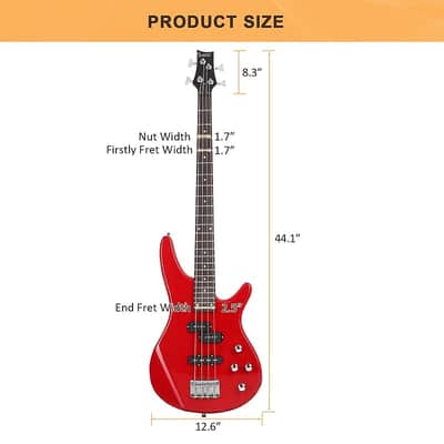 Glarry GIB Bass Guitar Full Size 4 String Red Bass image 5