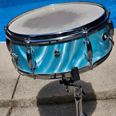 1965 Slingerland 5x14 Aqua Satin Flame Snare Drum NOV 65 Original 6-Lug Vintage image 3
