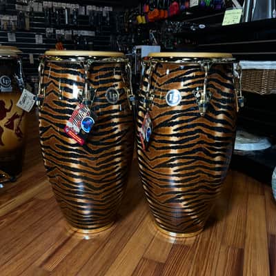LP Latin Percussion Raul Rekow Signature Tiger Print Conga Tumba Duo Pair Set w/ Gold Hardware image 2
