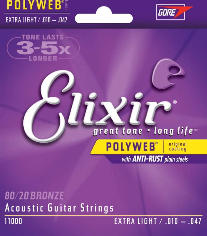 Elixir 11000 Polyweb Extra Light Coated 80/20 Bronze Acoustic Guitar Strings, 10-47 image 1