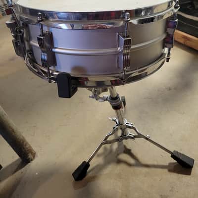 1976 4.5x14" 8-Lug Aluminum Snare Drum with Pointed Blue/Olive Badge 1976! image 2