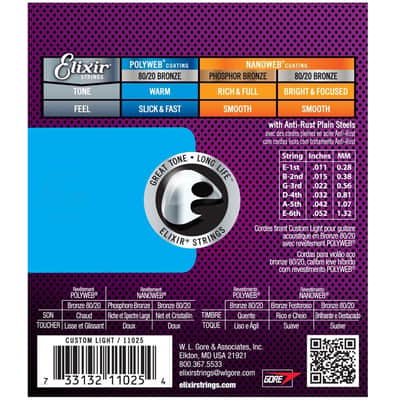 Elixir Bronze Acoustic Guitar Strings Set POLYWEB Coating Light 11-52 image 3