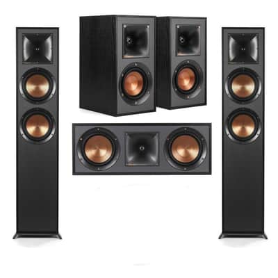 Klipsch Reference R-625FA 5.0 Home Theater Pack, Black Textured Wood Grain Vinyl image 1
