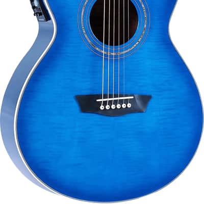 Washburn Festival EA15 Mini Jumbo Acoustic-Electric Guitar, Flame Maple Top, Transparent Blue image 1