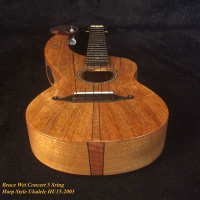 Handmade 5 String Harp Style Concert Ukulele Solid Mango, MOP Vine Inlay, Bruce Wei HU15-2003 image 3
