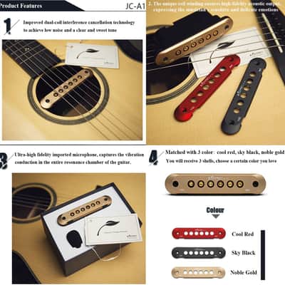 JUSTPRO JC-A1 Acoustic Guitar Dual System Pickup Kit Hum-canceling Soundhole Pickup with Microphone Rechargeable Steel String Magnetic Double Coil Violin Ukulele Pick Up Woody Bass Guitar Humbucker image 8
