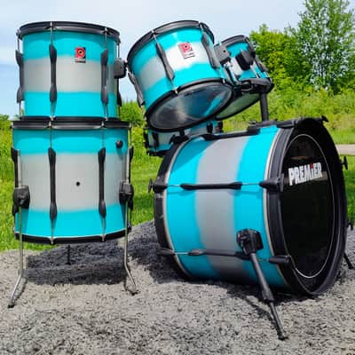 90's-00's Premier Teal/Silver Duco 6PC Drum Set image 1