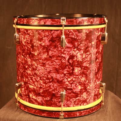 Slingerland*RED MARINE PEARL*28,13,14,16 Drum Set+Radio King Snare WW2 Wood Hoop image 25