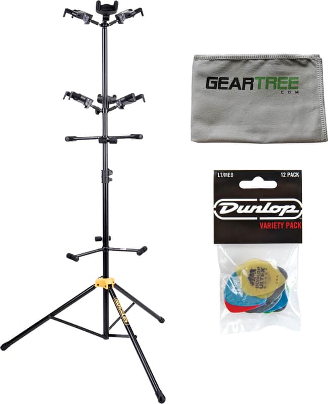 Hercules GS526BPlus Universal 6-Piece Guitar AutoGrip Display Stand w/ Cloth and Pick Pack image 1