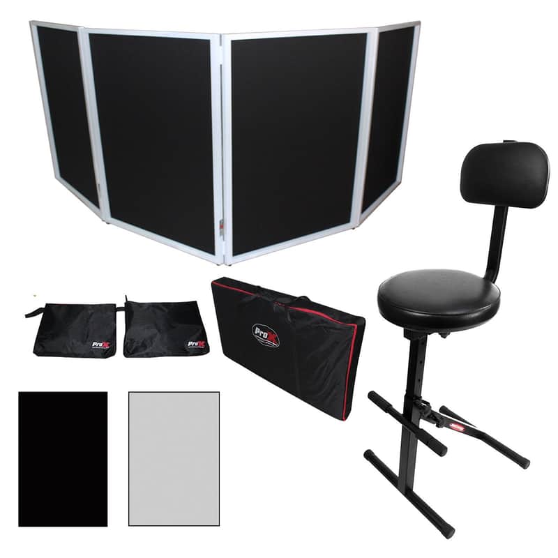 ProX White Aluminum 4-Panel DJ Scrim Facade Frontboard w/ Travel Bag + Chair image 1