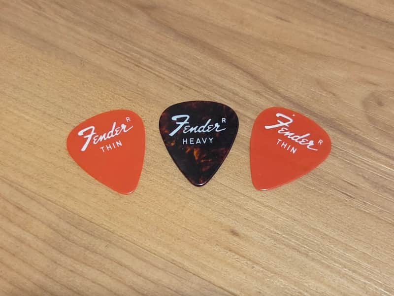 Lot of Three Vintage 1970's Fender Guitar Picks (Two Thin, One Heavy)! Rare, Original Case Candy! image 1