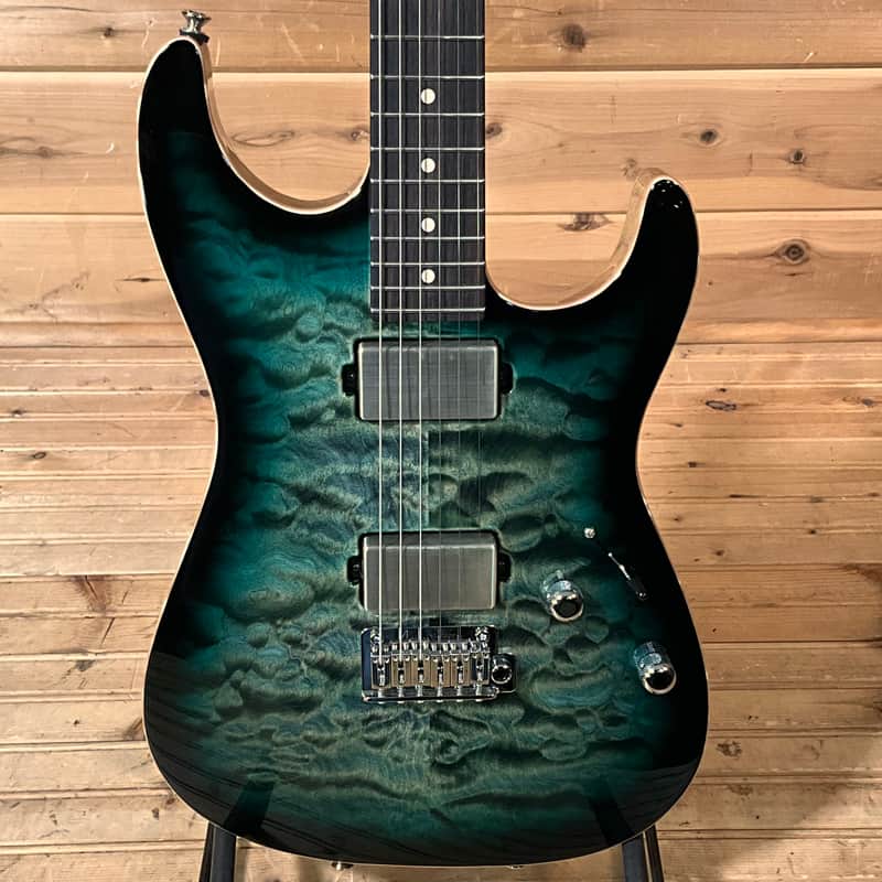 Tom Anderson Guitarworks Drop Top Electric Guitar - Cajun Key Lime / Teal / Black Edge Burst with Binding / Natural Back image 1