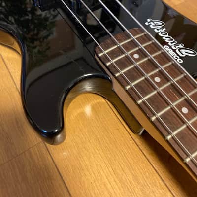 1987 Greco Atomic medium scale bass black with 80s graphics image 5