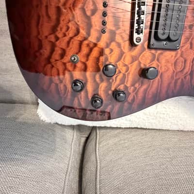 Carvin TL60 Neck-Thru Semi-Hollow Mint - Quilted Orange Burst - Walnut - Ghost Piezo MIDI Synth w/ Tweed Case (Plastic on Latches) & 13-Pin Cable Description: image 12