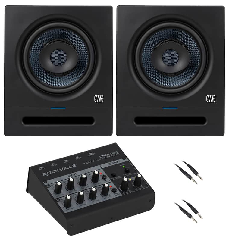 (2) Presonus Eris Pro 8 Powered 8" Studio Monitor Speakers+Mixer w/Interface image 1