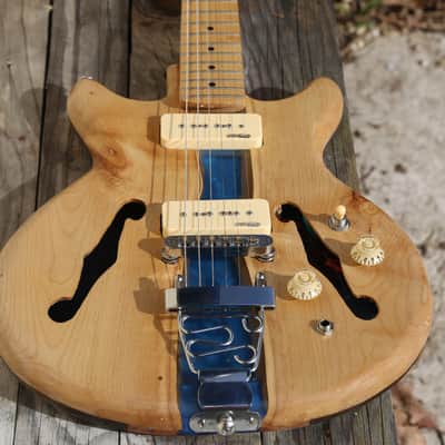 Timo Blue River - Handmade Beech Oak Semi-Hollow Epoxy River Luthier-Built Electric Guitar - Unique Shape image 1
