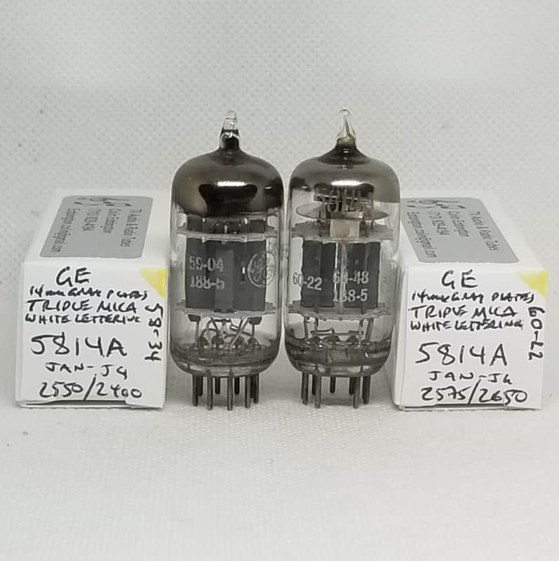 GE JAN 5814A Triple Mica Gray Plate, Well Matched (9.4%) Pair NOS 12AU7 ECC82 5814 image 1