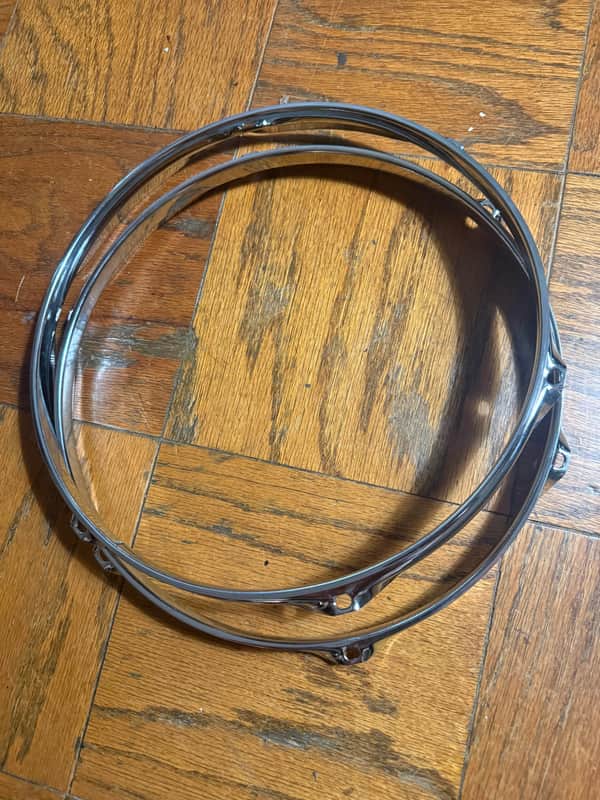 Pair of Pearl 12” triple flanged drum hoops (6 hole) Chrome #2 image 1