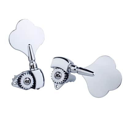 Guyker Open Frame Electric Bass Machine Head (2R + 2L) - 1:20 Ratio Gear Tuners Tuning Key Pegs - chrome image 4