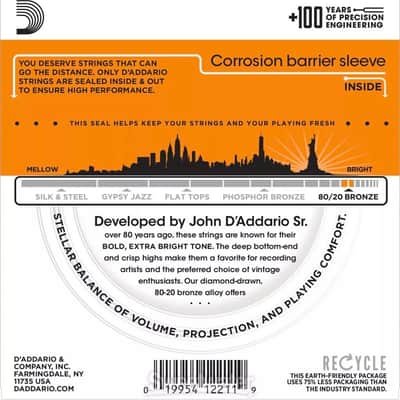 D'Addario EJ10 Extra Light 80/20 Bronze Acoustic Strings 10-47 image 3