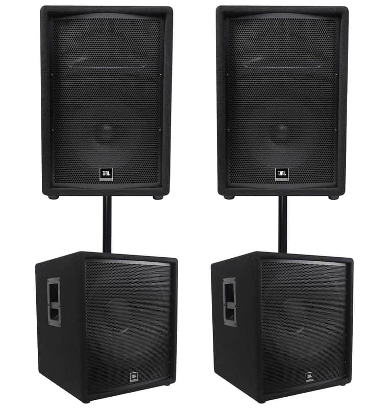(2) JBL JRX212 1000w 12" 2-Way DJ P/A Speakers+(2) 18" 1400w Subwoofers Pro Subs image 1