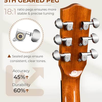 3/4 Steel-String Acoustic Guitar, 36 Inch Acustica Guitarra Starter Bundle with Gig Bag Tuner Capo for Beginner Adult Teen, Natural image 2