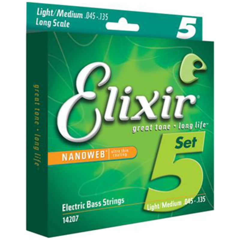 Elixir 14207 Nanoweb Nickel Plated Steel Long Scale 5-String Electric Bass Strings - Medium/Light (45-135) image 1