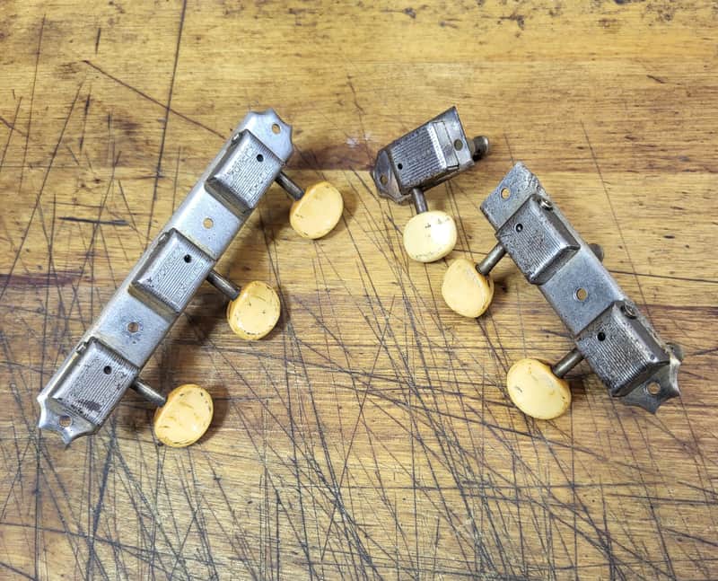 Vintage RARE 1966 Kluson Double Line  3x3 on a Plate Guitar Tuners Needs Repair Luthier Parts image 1