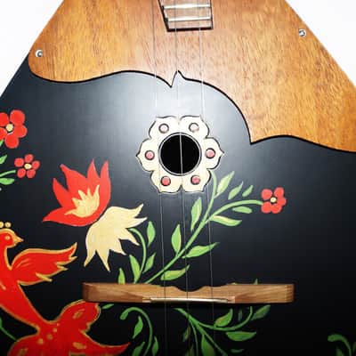 Balalaika Prima 3 strings made in Ukraine by Trembita Folk Musical Instrument Handpainted Black Beautiful Sound image 2