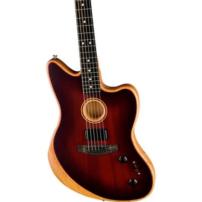 Fender American Acoustasonic Jazzmaster All-Mahogany Acoustic-Electric Guitar Regular Bourbon Burst image 5