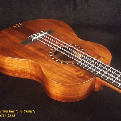 Handmade 8 String Baritone Ukulele, Solid Curly Hawaiian Koa, Slotted Head, MOP Inlay, Soft-bag, Bruce Wei UG19-2343 image 4