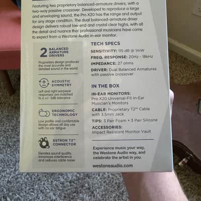 New/Unopened Box - Westone Pro X20 In Ear Monitors image 2