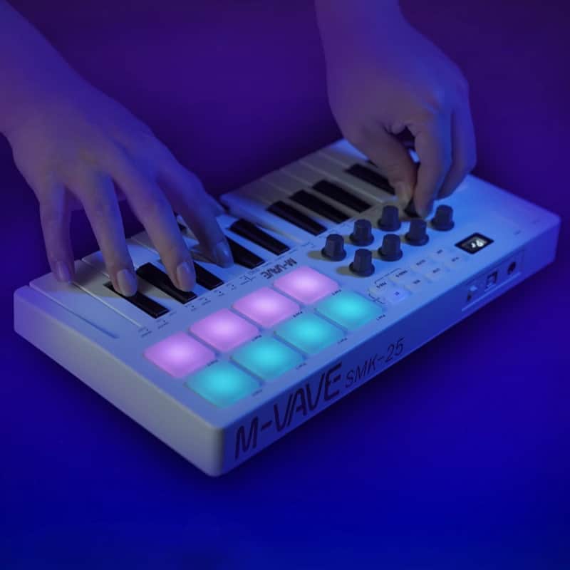 USB MIDI Keyboard Controller with 8 RGB Drum Pads  Bluetooth Backlit Trigger Pads Midi Keyboard Controller image 1