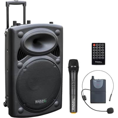 Ibiza PORT15UHF-BT 15 Inch 800W MAX Portable Speaker with Bluetooth, USB, SD, TWS, 2 UHF Microphones, Remote Control, Protective Cover, 6-8h Autonomy image 1