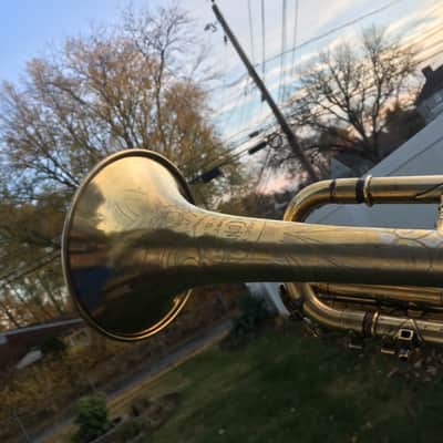 SUMMER DEAL CONN 80A 1923 GOLD PLATE CORNET STENBERG NEEDS SOME CLEAN UP SOLDER AREAS VALVES SEEM  GOOD PLAY DECENT GOLD PLATE WEAR NOT PERFECT image 19