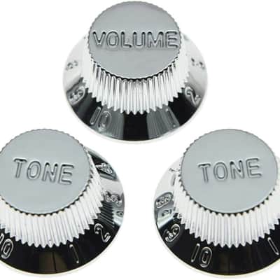 Set of 3 Chrome Plastic ST Strat Style Guitar Knob Volume Tone Knobs image 2