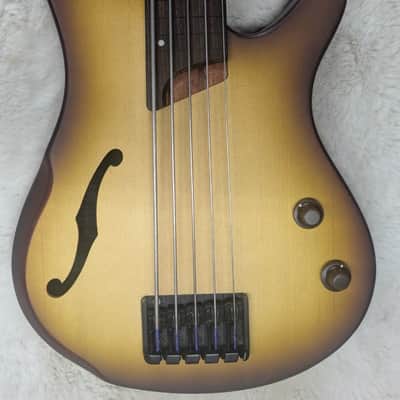Ibanez SRH505F 5-String Fretless Hollowbody Bass, Flat Natural Browned Burst image 8