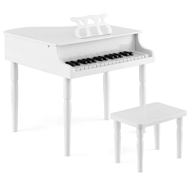 Classic 30-Key Baby Grand Piano Toy for Toddlers | Elegant Wooden Piano with Bench | Perfect Birthday Gift for Children Ages 3-8 (White) image 1