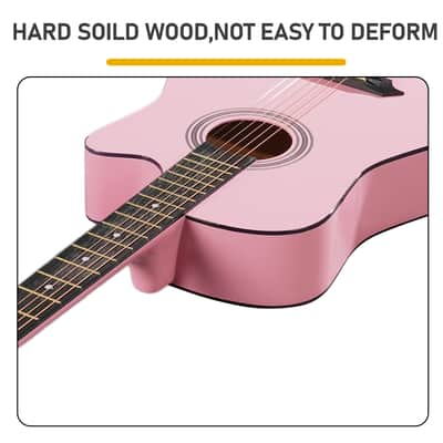 Cxxss Matte Pink 38-inch Acoustic Guitar with Picks, Strings, Capo, Case, Tuner, and Strap image 3