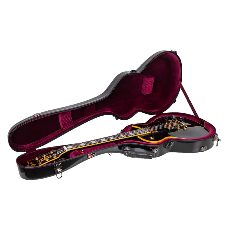Crossrock Hard Shell Fiberglass Case for Les Paul Guitar with Backpack Straps in Black image 1