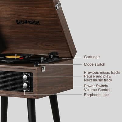 Espresso Turntable with Removable Stand – 3-Speed Vintage Record Player with Bluetooth, USB Recording & Built-In Speakers image 6