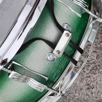 1980's Ludwig B/W Badge Green/Silver Duco 14" x 5" Snare Drum image 6