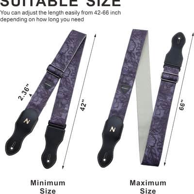 Guitar Strap with Pick Pocket,2.3 inch Porter Style Leather Carving Guitar Straps with Leather Ends,60s Vintage Style (Purple) image 3