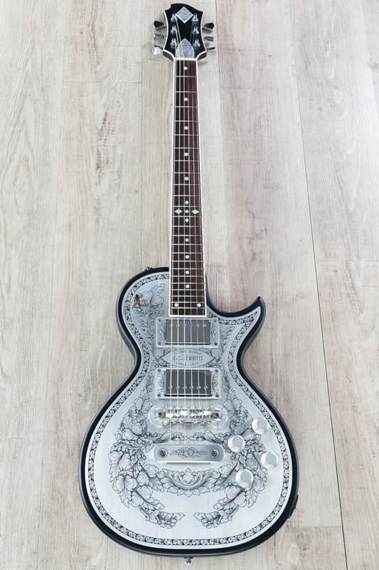 Zemaitis Guitars C24MF-2 BK Metal Front Electric Guitar, Leaf