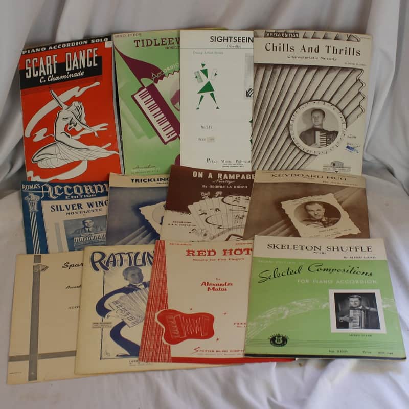 Lot of 12 Used Vintage Accordion Sheets - Fun Novelties (Ampco, Spartan, O Pagani) image 1
