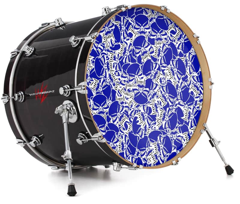 Skin Decal fits 26" Bass Kick Drums Scattered Skulls Royal Blue image 1